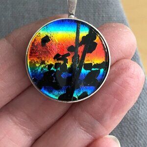Vintage Kabana Sterling Silver Pendant Sunset Colors Inlaid Glass KBN 925 NEW